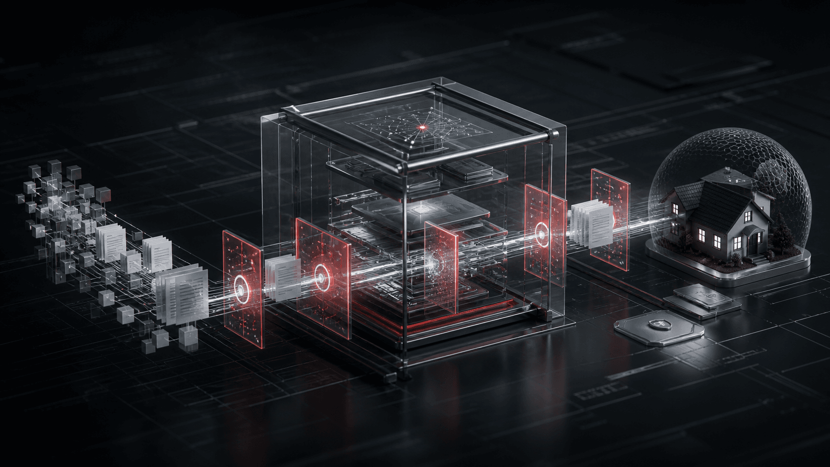 Mortgage data passing through layered AI governance and audit controls